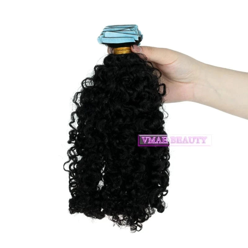 16 Inches / Afro Curly C Vmae Remy Kinky Curly Yaki Straight Vietnamese Raw Hair Tape In Seamless Invisible Virgin Hair Tape In Extensions Human Hair