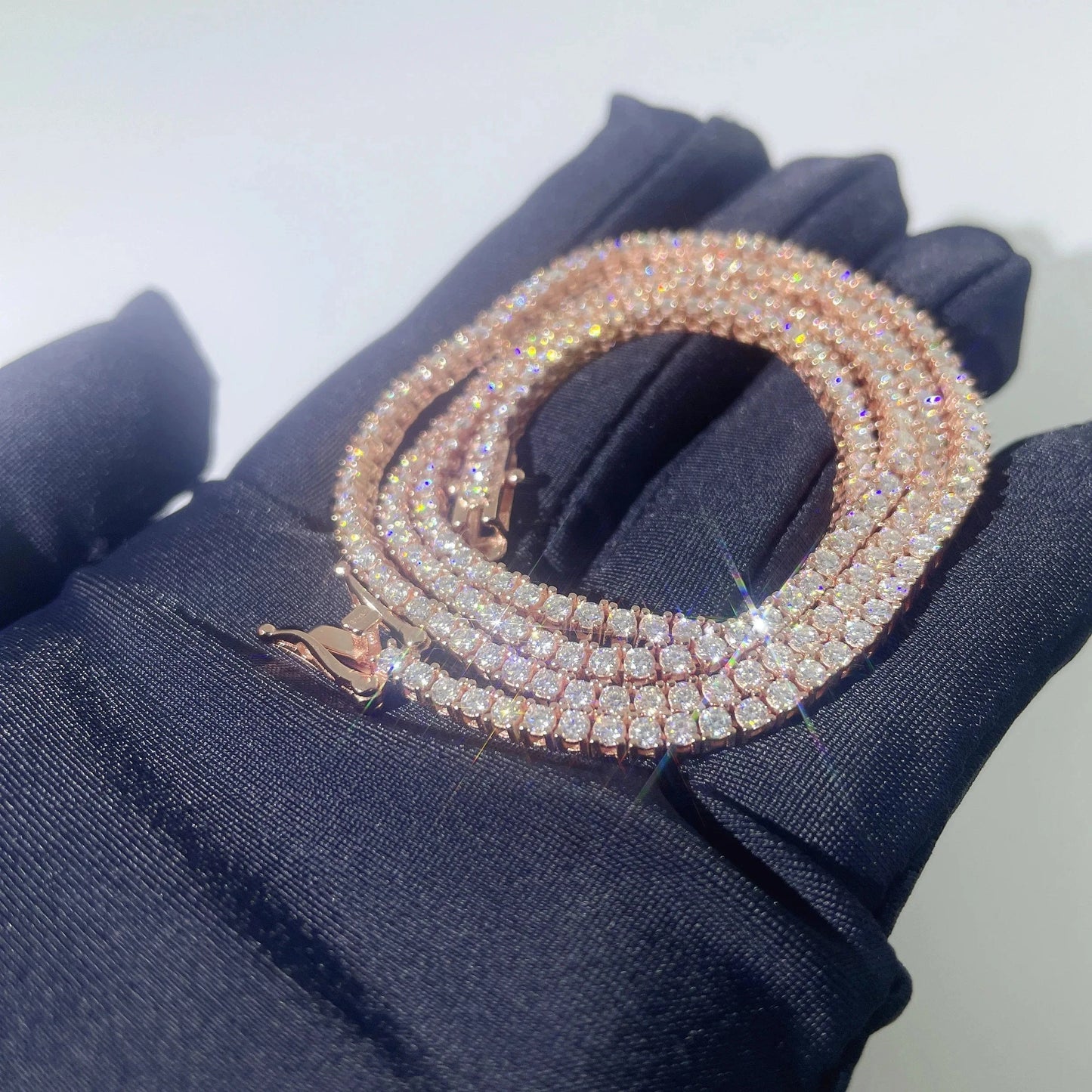 16 inches / Rose gold 2mm wide Moissanite Tennis Bracelet Sliver Tennis Necklace Moissanite Diamond Jewelry Tennis Chain