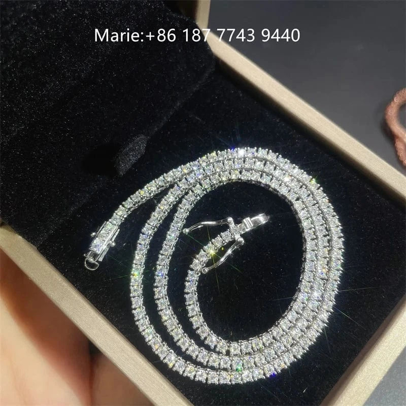 16 inches / White 2mm wide Moissanite Tennis Bracelet Sliver Tennis Necklace Moissanite Diamond Jewelry Tennis Chain