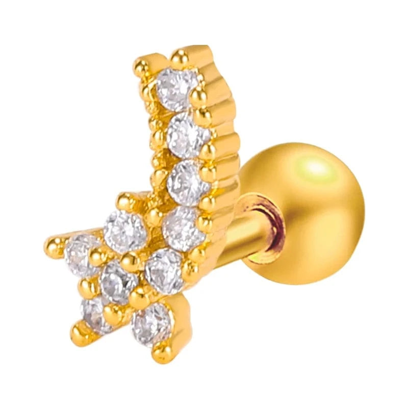 #16 POENNIS Stainless Steel Ladies Fashion Zircon Stone CZ Cartilage Earring Helix Conch Lobe Tragus Stud Ear Piercing Jewelry