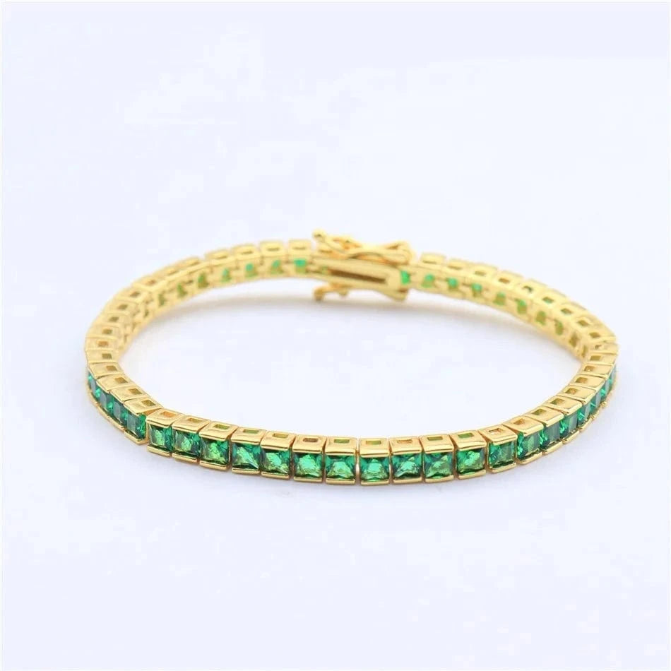 16cm / Green Women Luxury 5A Cubic CZ Zircon Dubai Gold Plated Diamond Jewelry Tennis Bracelet Bangles FineJewelry Tennis Chain Bracelets