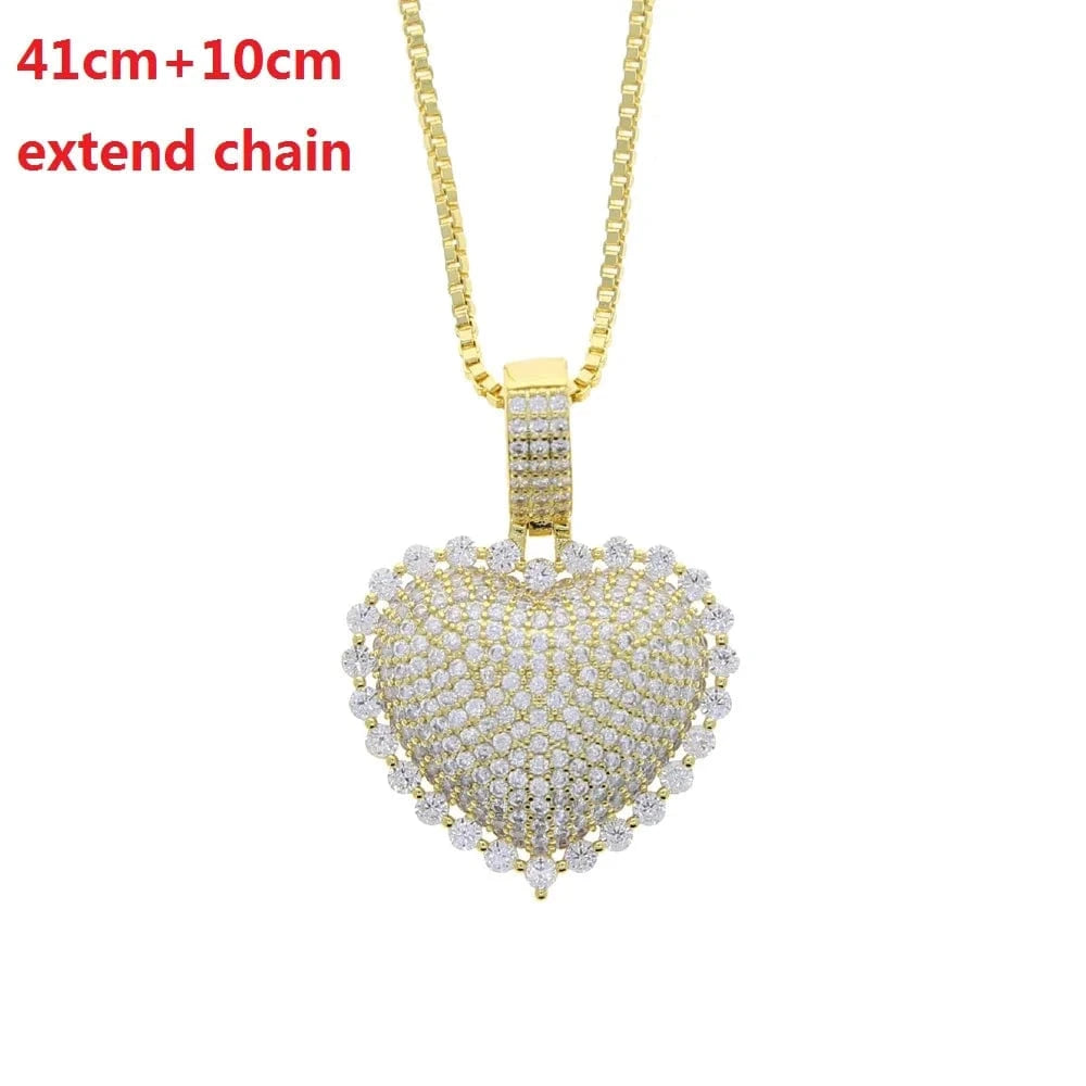 16INCH+4INCH / N672+N049-GOLD 2022 Valentine's Day gift 5A cubic zirconia cz tennis cuban link chain iced out heart pendant necklace