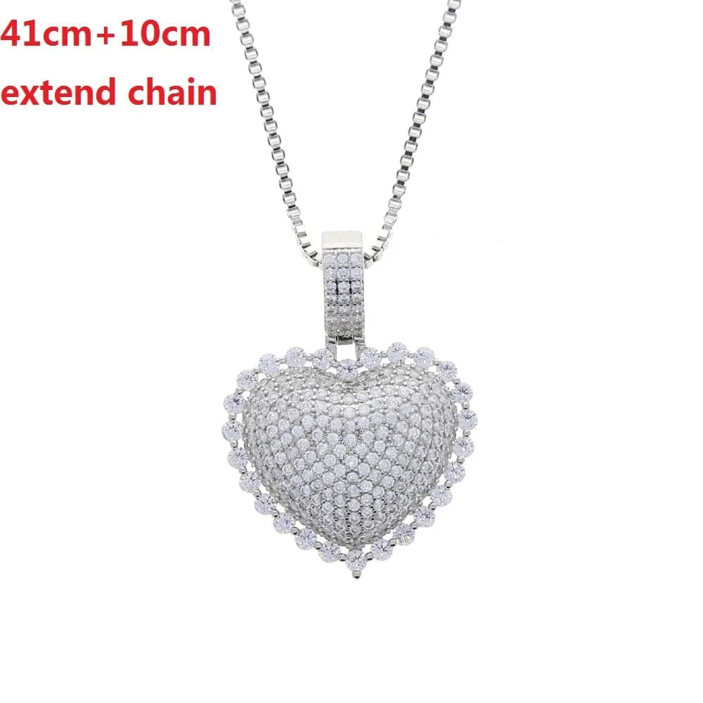 16INCH+4INCH / N672+N049-SILVER 2022 Valentine's Day gift 5A cubic zirconia cz tennis cuban link chain iced out heart pendant necklace