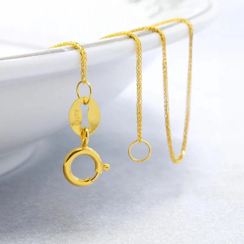 16inches / 18K Yellow Gold AU750 Real Gold Jewelry Square Wheat Wholesale 18K Solid Gold Italy Chain Necklace