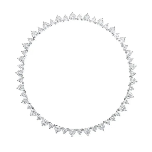 16inches / DEF white Dainty Heart Diamond Tennis Masonite Necklace – 925 Silver