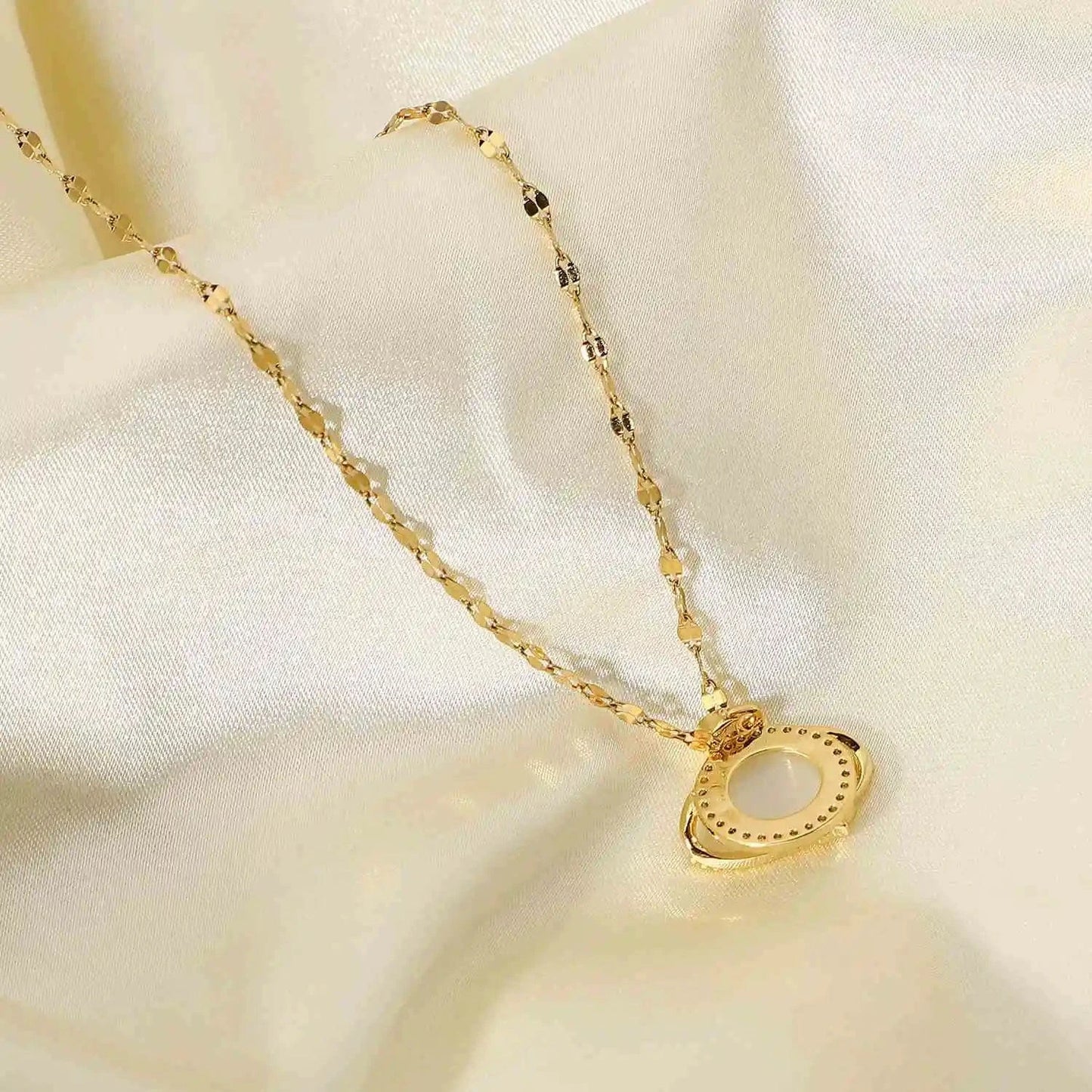 16inches / JDN20653 Women Jewelry Zircon Planet Eearth Cat Eye Opal Stone Pendant Necklaces 18K Gold Chain Choker Stainless Steel Necklace