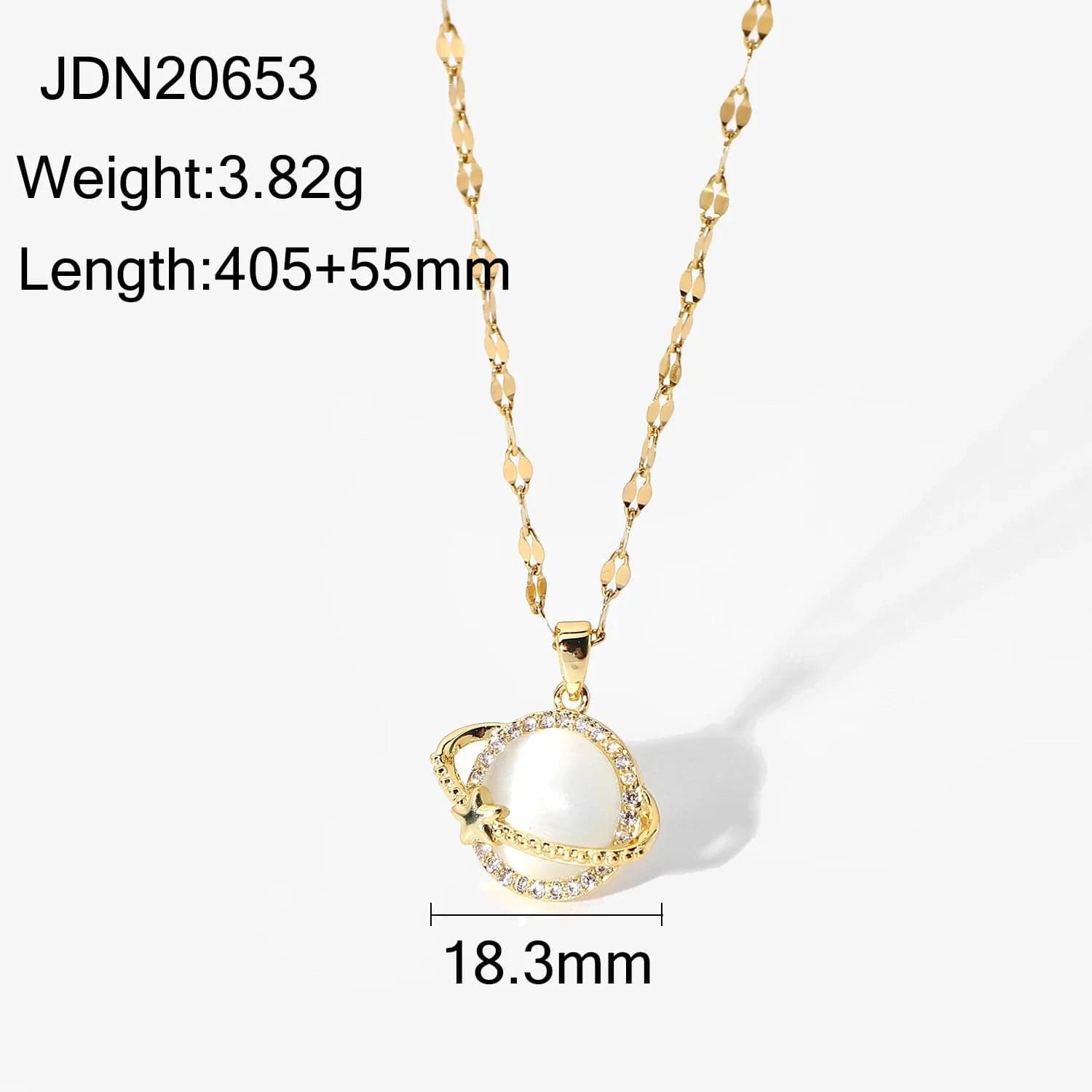 16inches / JDN20653 Women Jewelry Zircon Planet Eearth Cat Eye Opal Stone Pendant Necklaces 18K Gold Chain Choker Stainless Steel Necklace