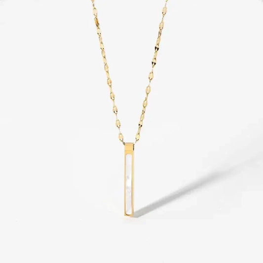 16inches / N2447 N2447 Dainty Chain 18K Gold Stainless Steel Slender Blade Geometric Rectangular Natural Shell Pendant Necklace