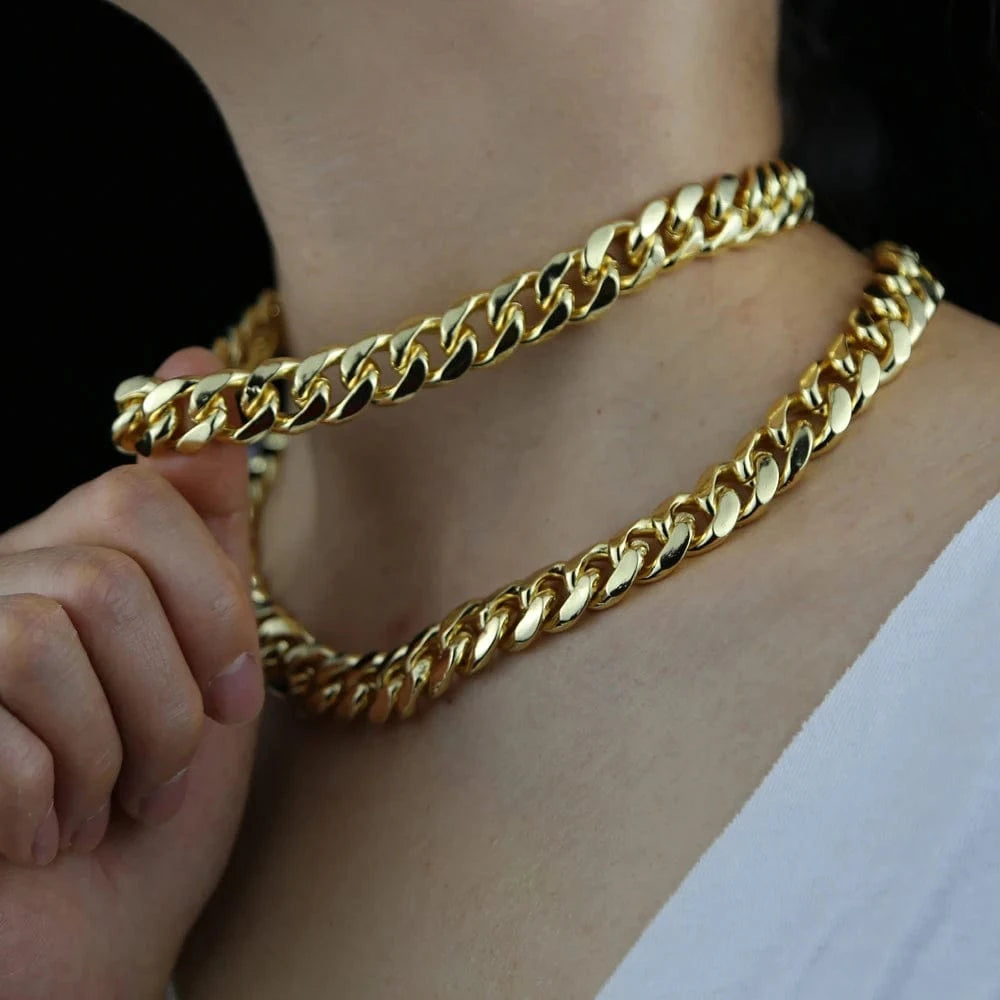 16inches / N737-Gold 18K gold plated 14mm Miami cuban chain necklace micro pavc cz bling charm choker women jewelry
