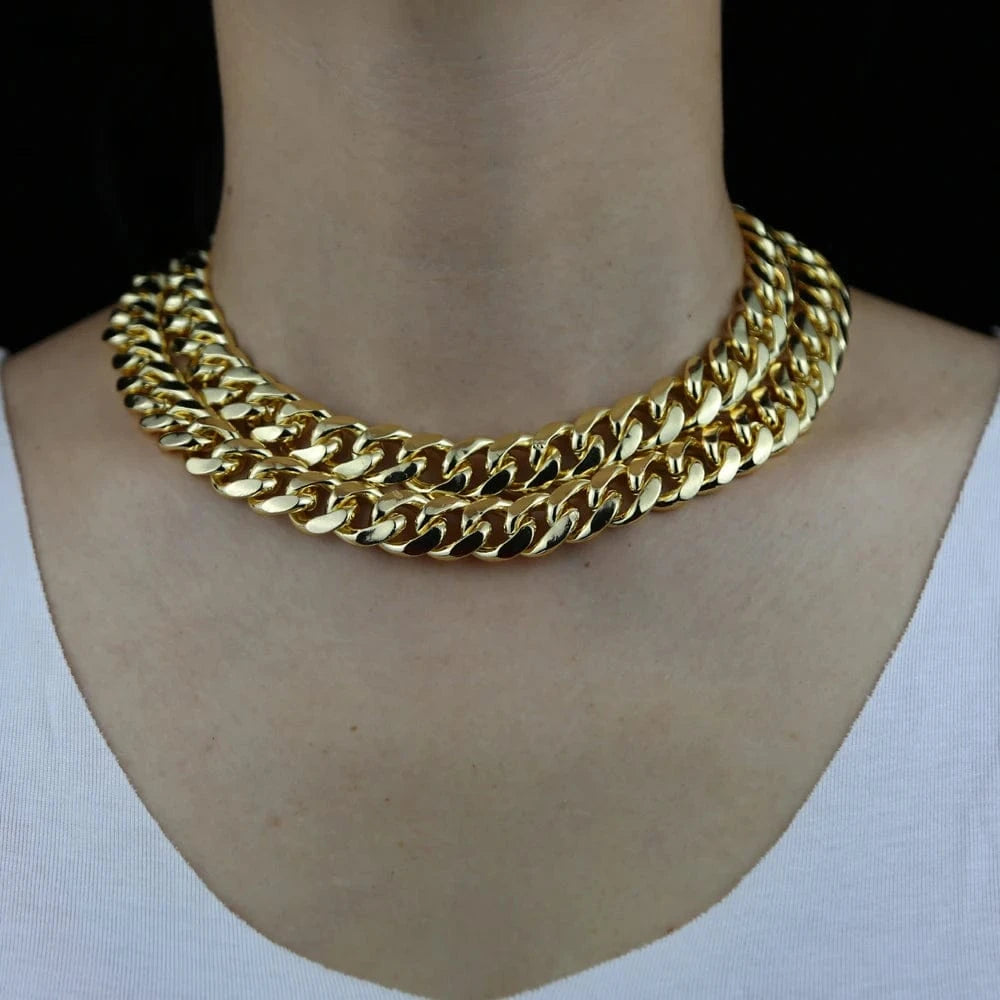 16inches / N737-Gold 18K gold plated 14mm Miami cuban chain necklace micro pavc cz bling charm choker women jewelry