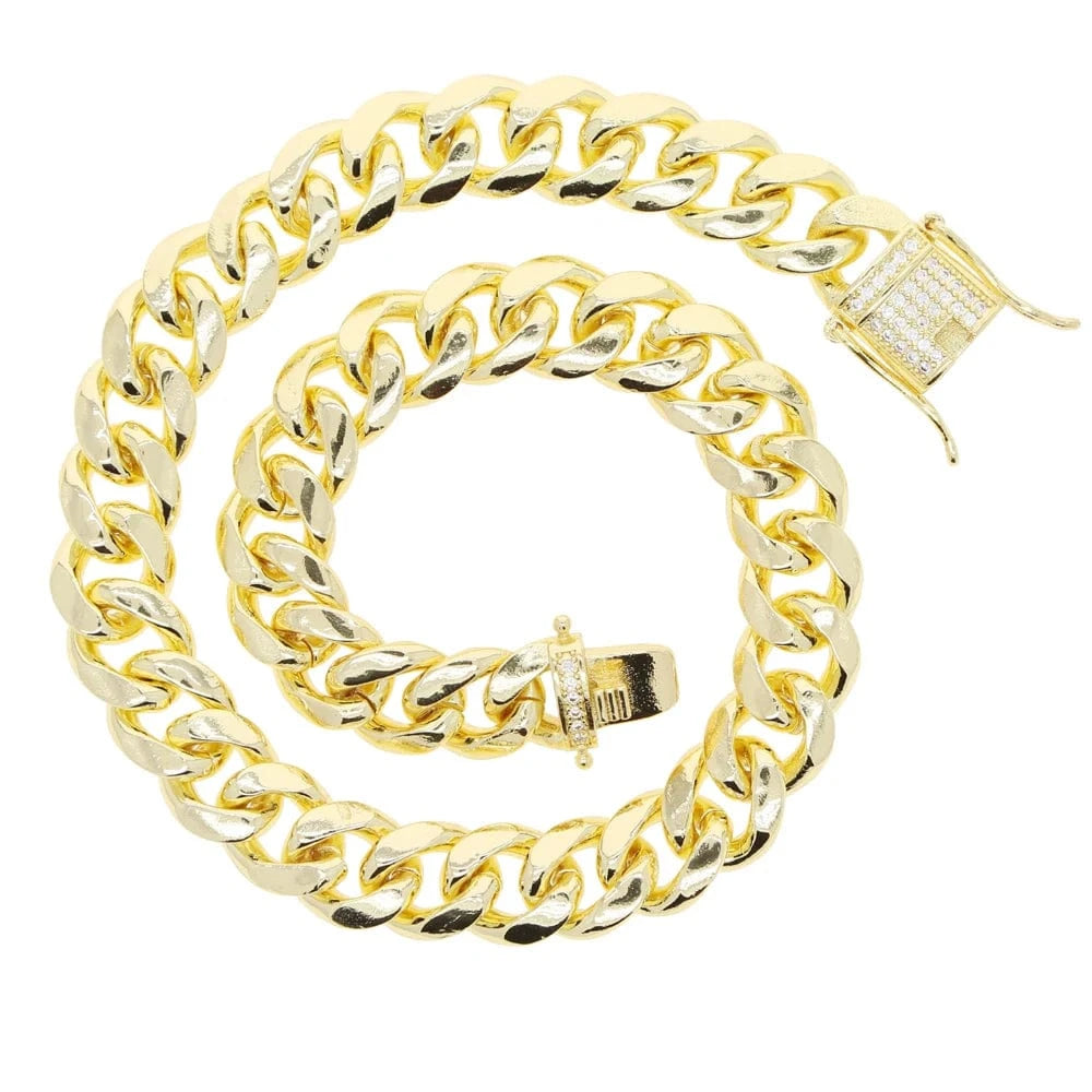 16inches / N737-Gold 18K gold plated 14mm Miami cuban chain necklace micro pavc cz bling charm choker women jewelry