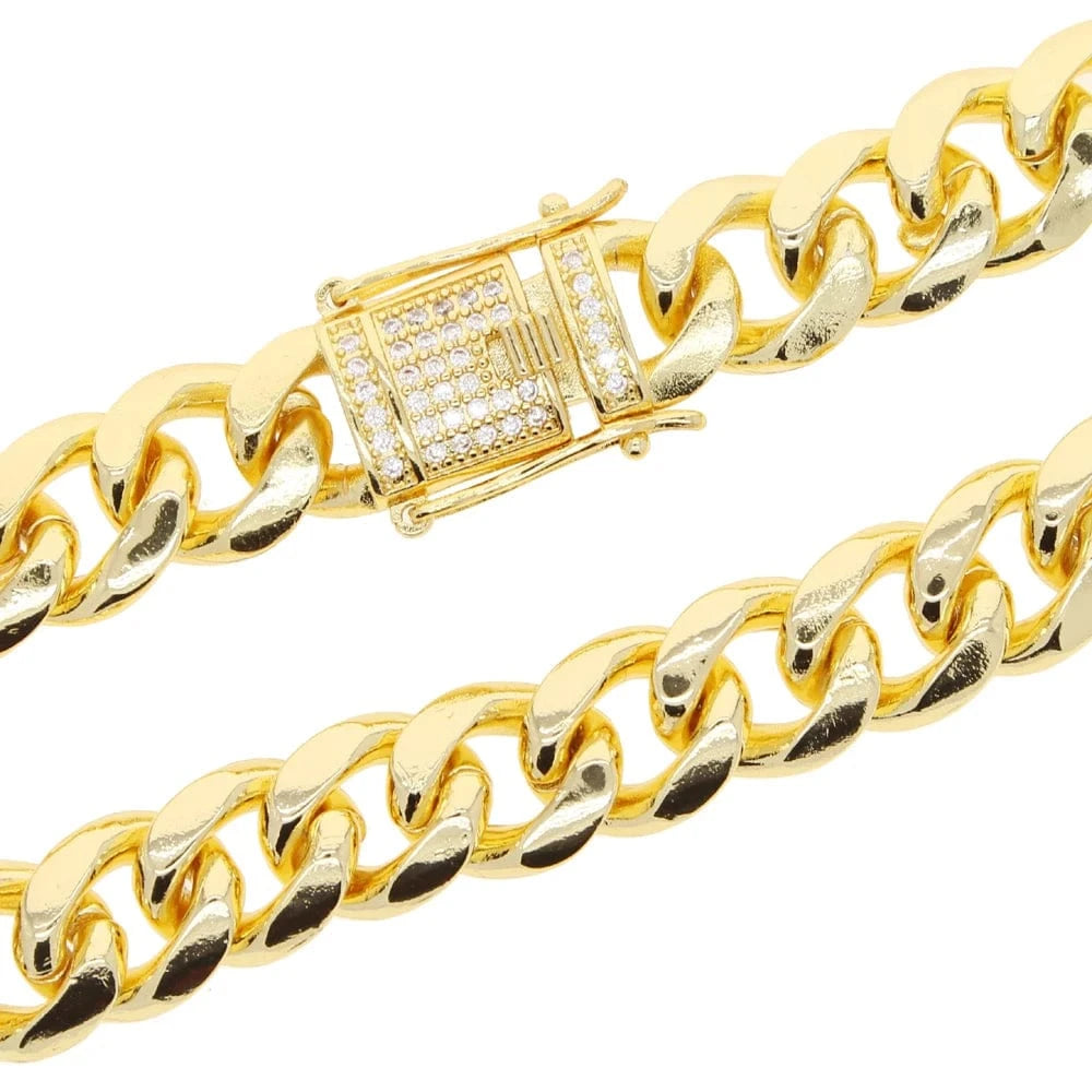 16inches / N737-Gold 18K gold plated 14mm Miami cuban chain necklace micro pavc cz bling charm choker women jewelry