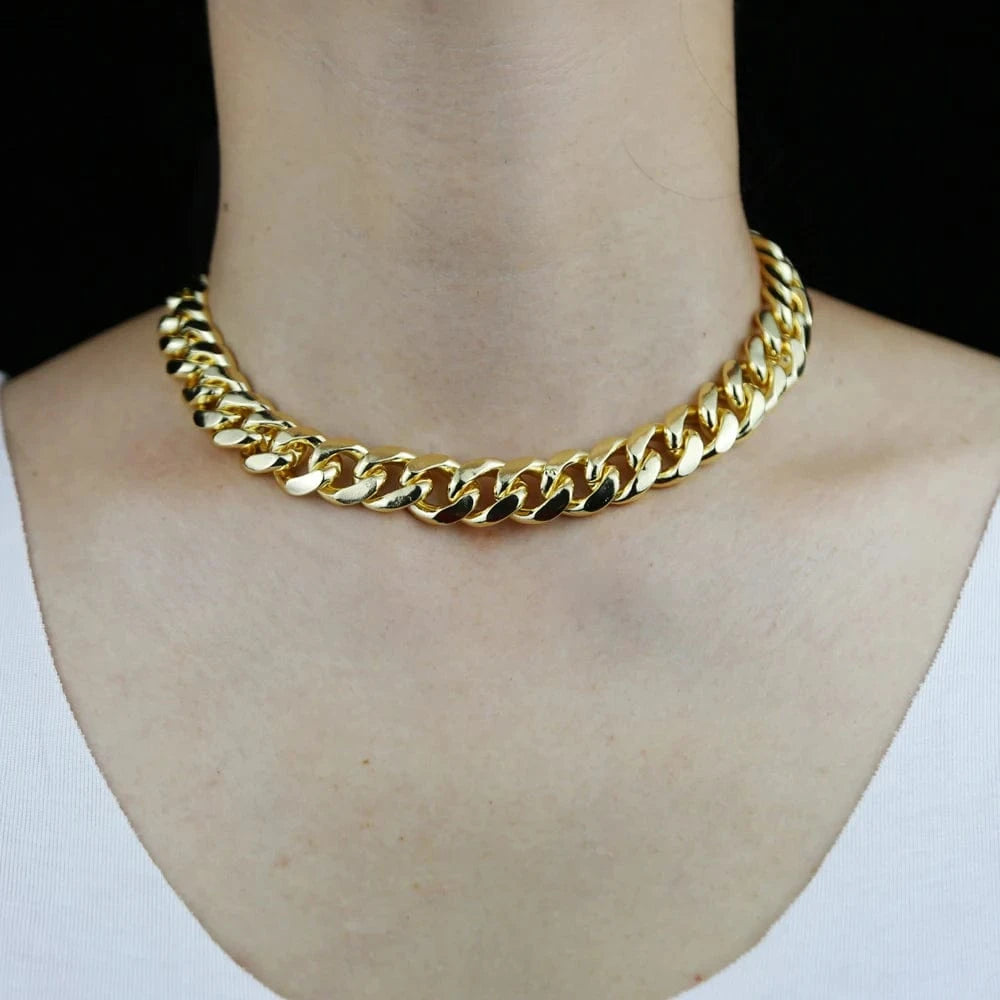 16inches / N737-Gold 18K gold plated 14mm Miami cuban chain necklace micro pavc cz bling charm choker women jewelry