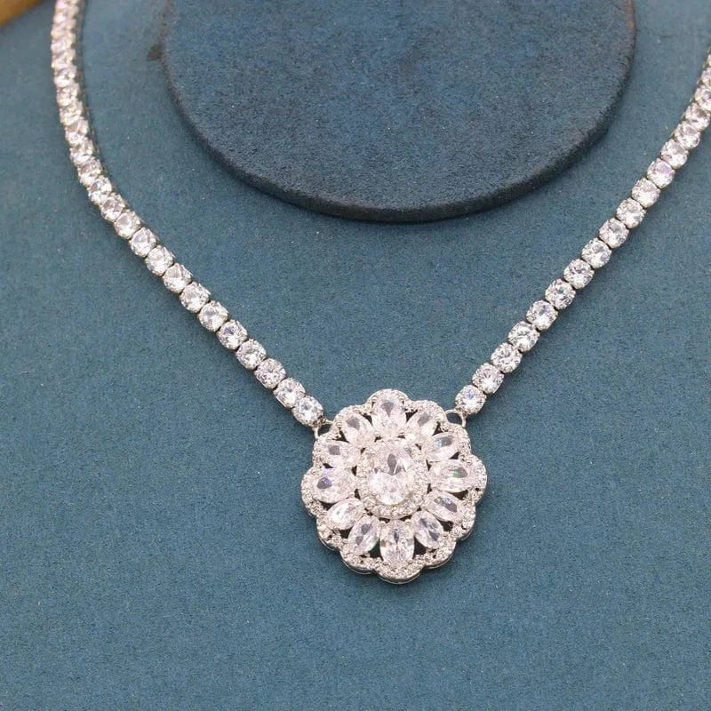 16inches / White Luxurious Olive Green Blue White Zircon 40cm Necklace for Women Wedding Silver Jewelry