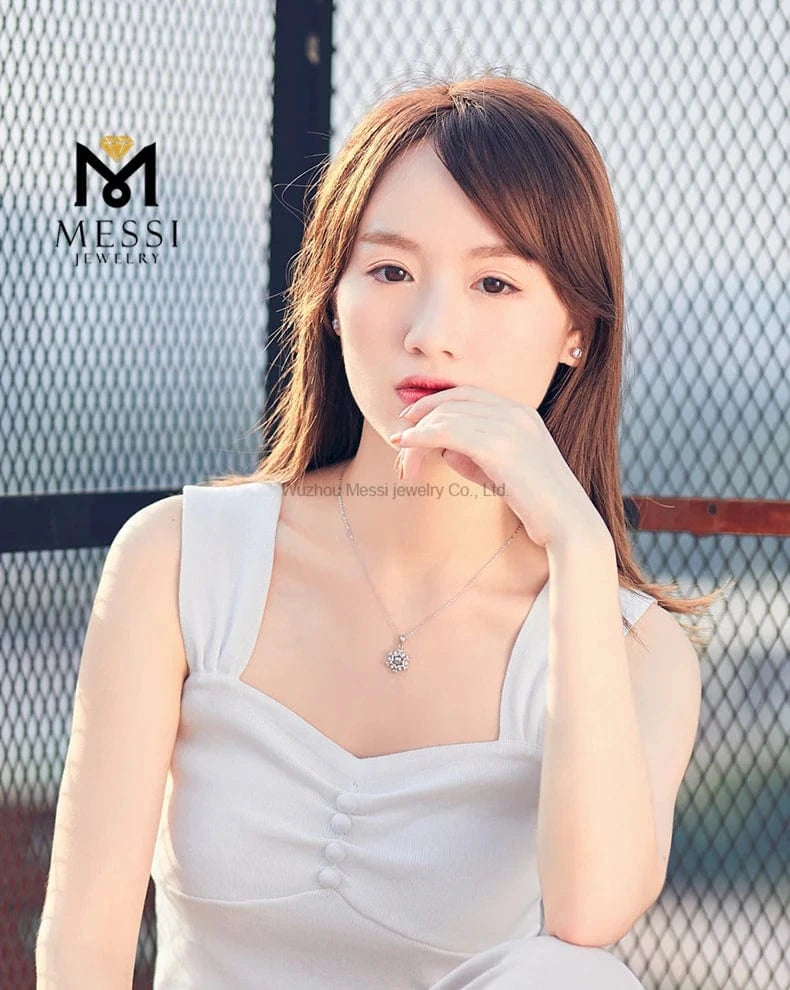 16inches / White Messi Jewelry snowflake shape elegance women jewelry 925 silver moissanite necklace