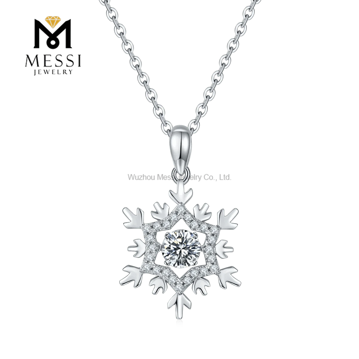 16inches / White Messi Jewelry snowflake shape elegance women jewelry 925 silver moissanite necklace