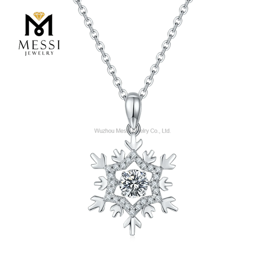 16inches / White Messi Jewelry snowflake shape elegance women jewelry 925 silver moissanite necklace