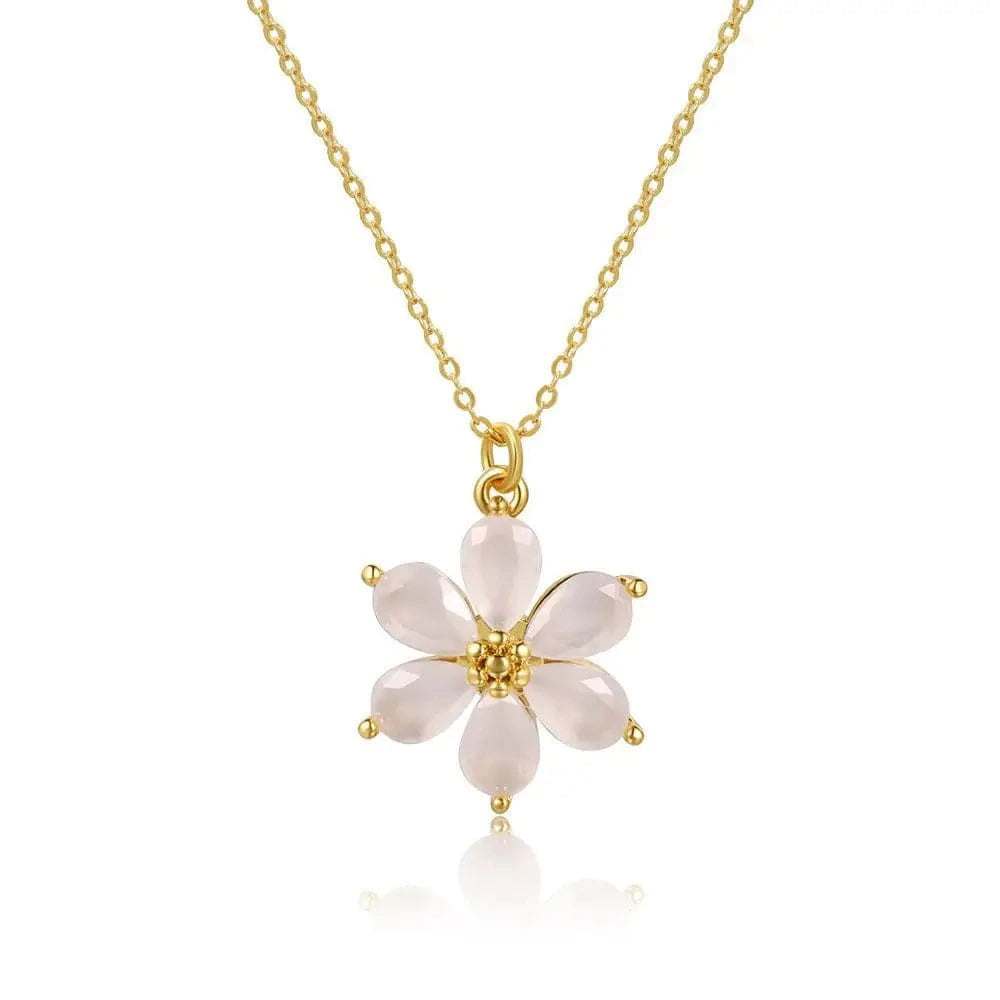 16inches / White SP Korean Style 18k Gold Zircon Flower Pendant Jewelry Necklace For Women