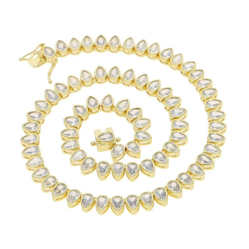 16inches / YN17-Gold 5A Cubic Zirconia Tear Drop Water Drop Bezel CZ Tennis Chain Necklace For Women Girl Fashion Party Jewelry