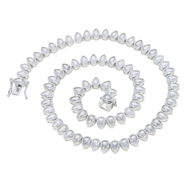 16inches / YN17-Silver 5A Cubic Zirconia Tear Drop Water Drop Bezel CZ Tennis Chain Necklace For Women Girl Fashion Party Jewelry