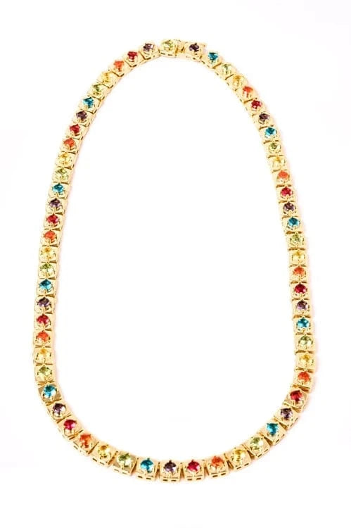 16inches / YN43-Gold Rainbow Colorful Round Diamond Square Tennis Necklace 5A Cubic Zirconia CZ 18K Gold Plated Fashion fine Design Jewelry