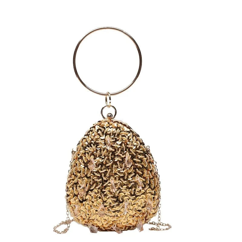 16x5x20cm / Golden Sequins Designer Women Evening Clutch Hand Bags Round Handle Chains Luxury Shoulder Messenger Bags Ins Personality Banquet Bolsa