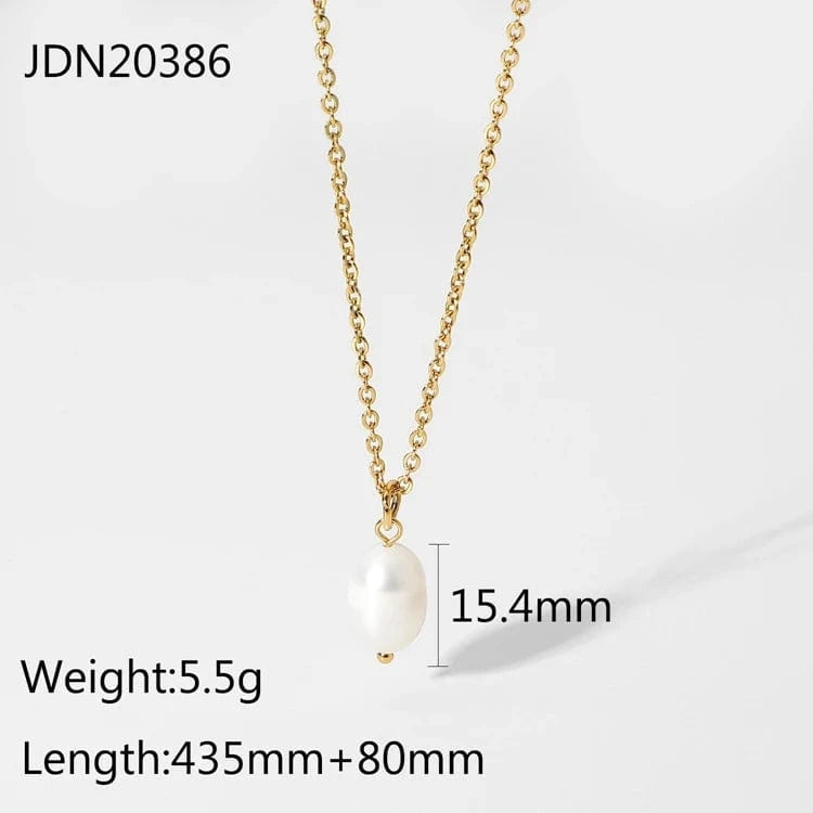 17 inches / JDN20386 Elegant Single Pearl Jewelry Stainless Steel Necklace 18K Gold Plated Clavicle Chain Pearl Pendant Necklaces For Women