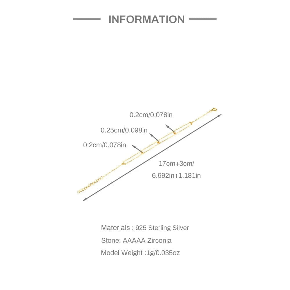 17cm+3cm / 60602711487C gold Fine jewelry 925 sterling silver double layer zircon chain bracelet for women 18K gold plated 925 silver bracelet hand jewelry