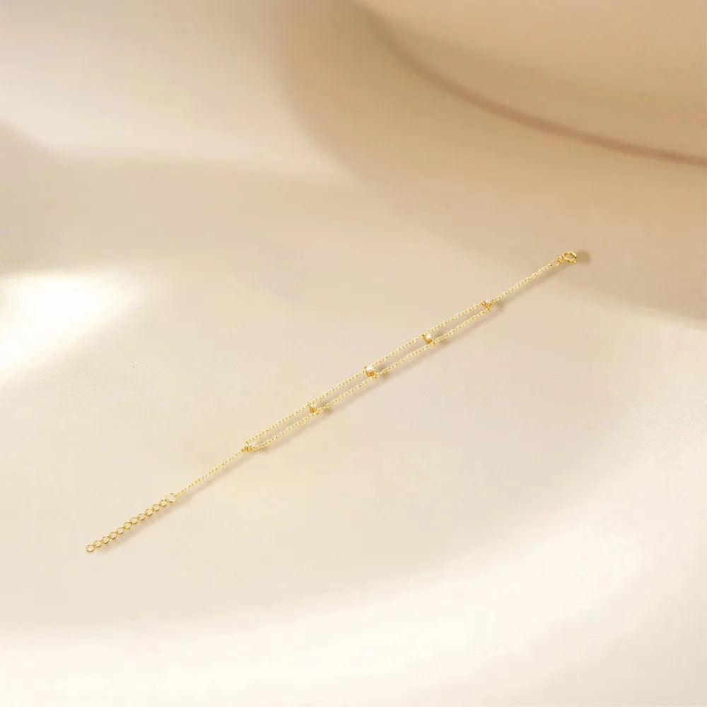 17cm+3cm / 60602711487C gold Fine jewelry 925 sterling silver double layer zircon chain bracelet for women 18K gold plated 925 silver bracelet hand jewelry