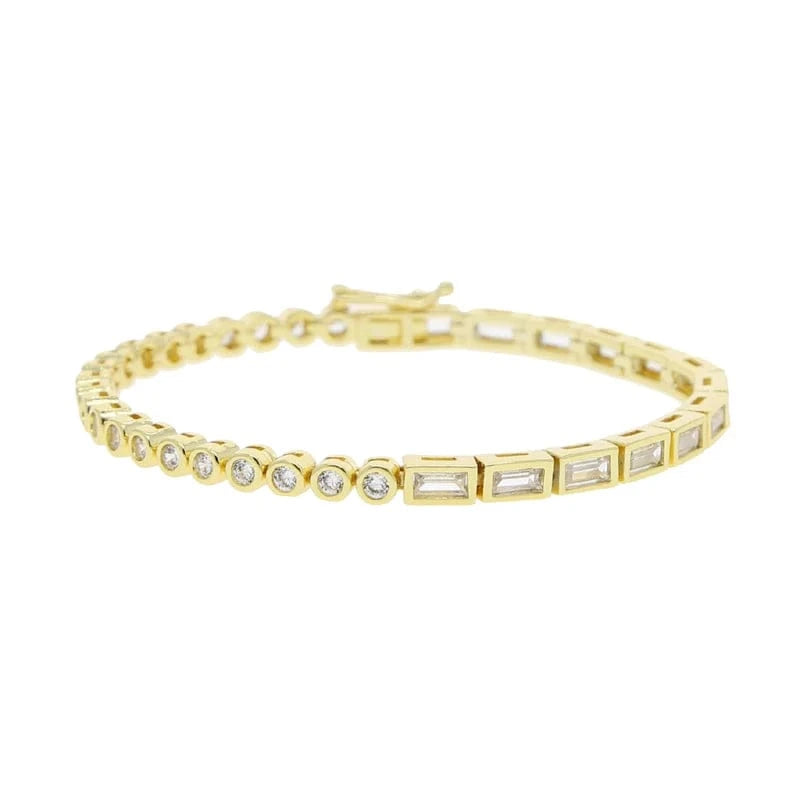 17cm / B395-Gold Bezel White Colorful Rainbow Small Half Round Half Rectangle Zirconia Stone Tennis Bracelet For Women Girl Fashion Jewelry