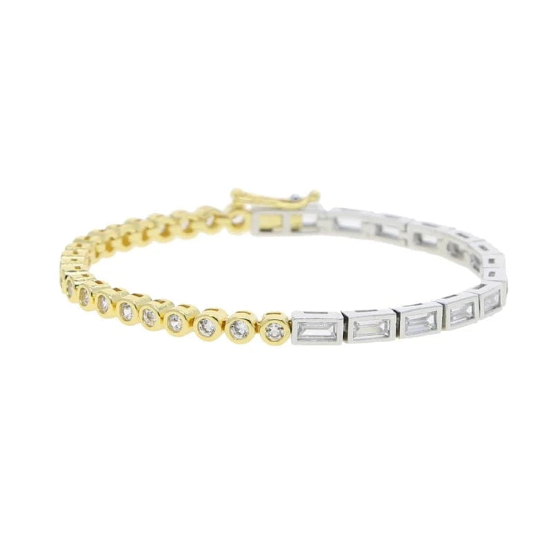 17cm / B396-Silver gold two tone Bezel White Colorful Rainbow Small Half Round Half Rectangle Zirconia Stone Tennis Bracelet For Women Girl Fashion Jewelry