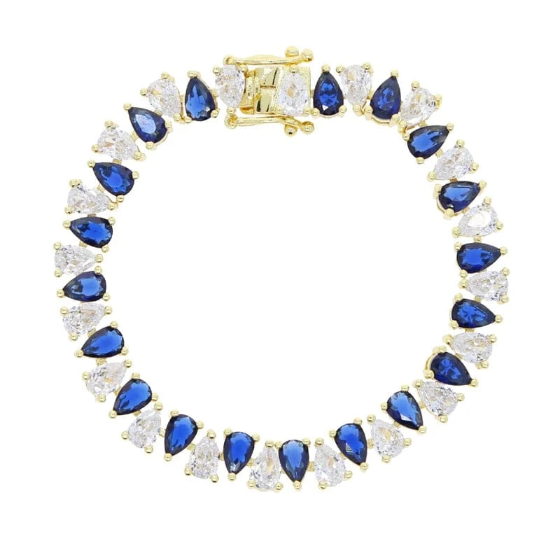 17cm / B398-Dark Blue Geometric Water Drop Shaped Colorful CZ Tennis Chain Bracelet Bangle Luxury Engagement Women Jewelry