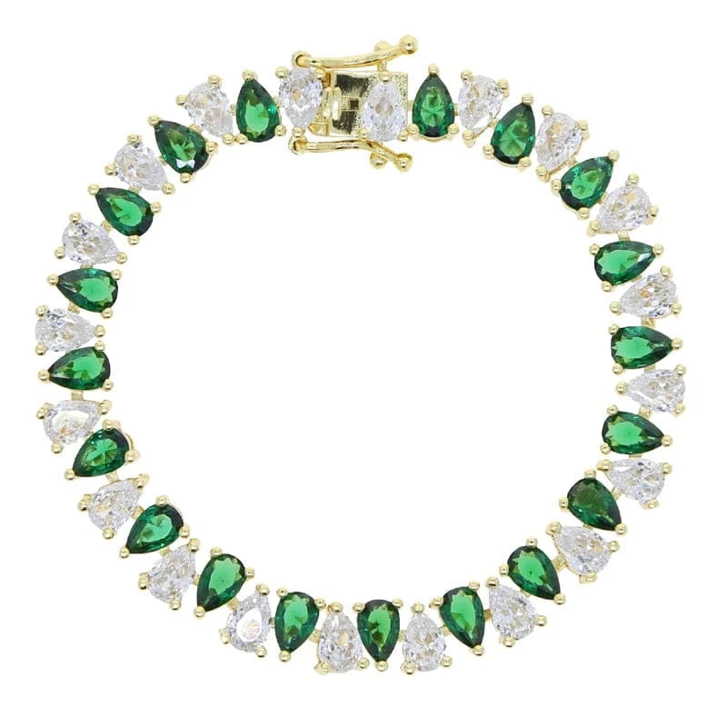 17cm / B398-Green Geometric Water Drop Shaped Colorful CZ Tennis Chain Bracelet Bangle Luxury Engagement Women Jewelry