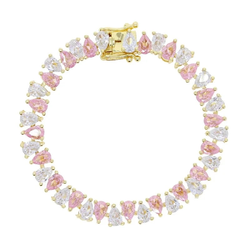 17cm / B398-Pink Geometric Water Drop Shaped Colorful CZ Tennis Chain Bracelet Bangle Luxury Engagement Women Jewelry