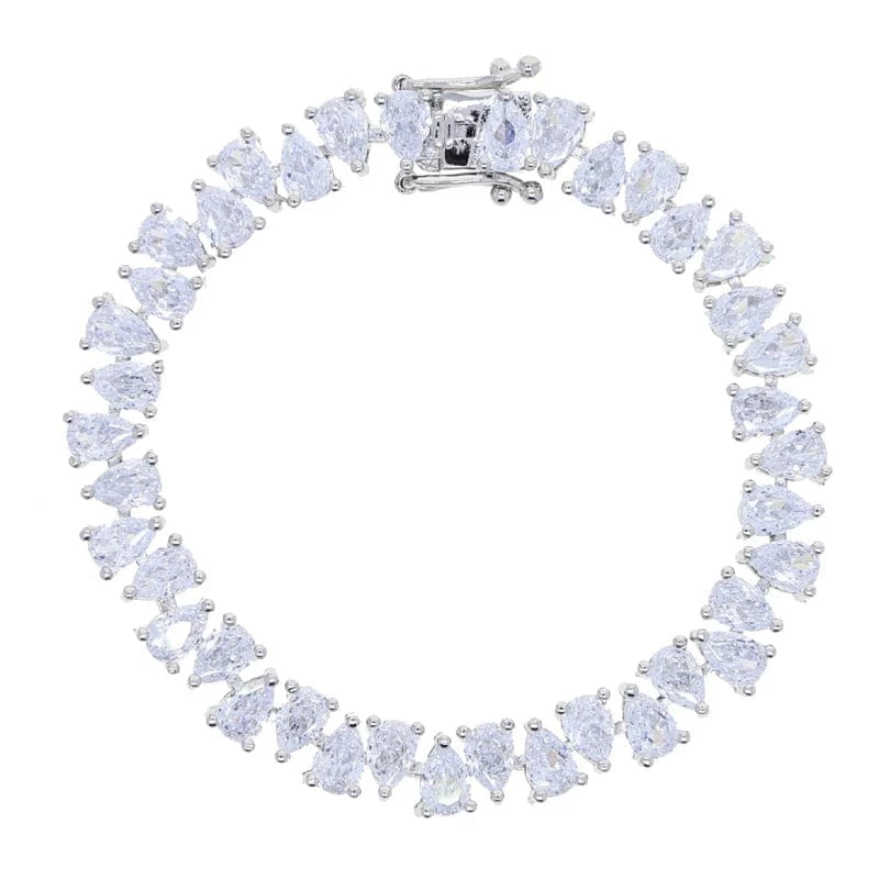 17cm / B398-silver Geometric Water Drop Shaped Colorful CZ Tennis Chain Bracelet Bangle Luxury Engagement Women Jewelry