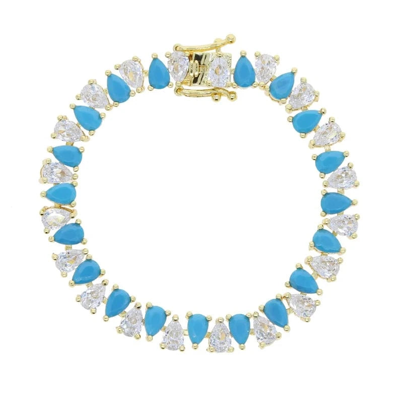 17cm / B398-turquoise Geometric Water Drop Shaped Colorful CZ Tennis Chain Bracelet Bangle Luxury Engagement Women Jewelry