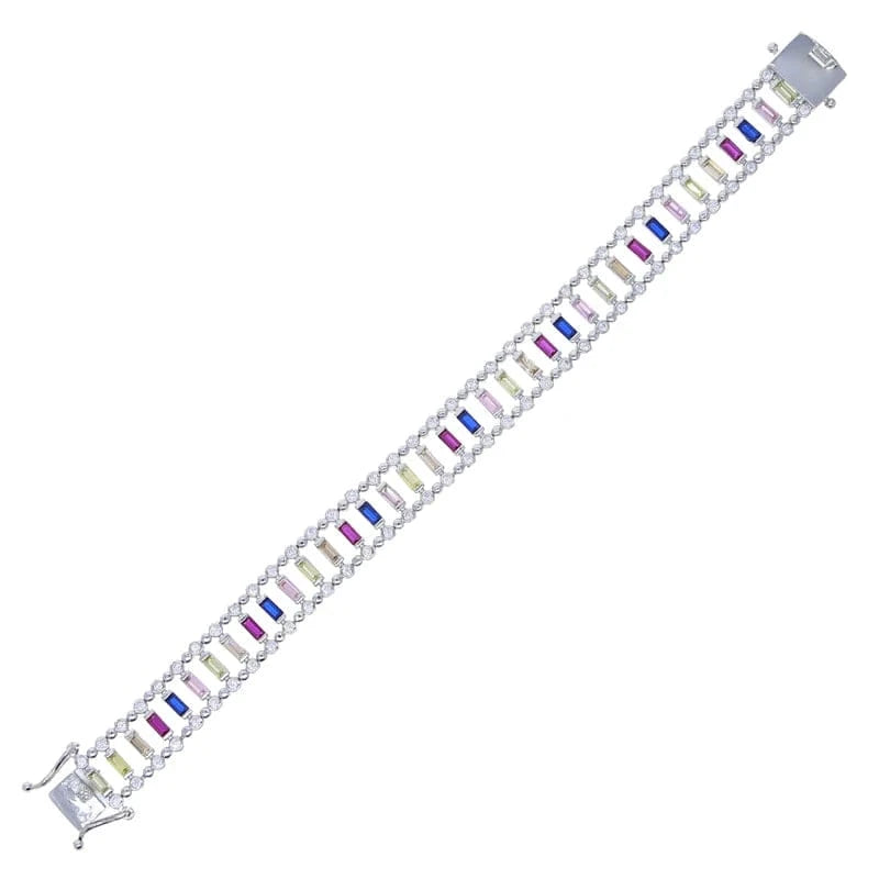 17cm / B403-silver Bling Silver Plated Colorful Rectangle Heart Tennis Chain Bracelet 5A Cubic Zirconia CZ Rainbow Fashion Women Jewelry