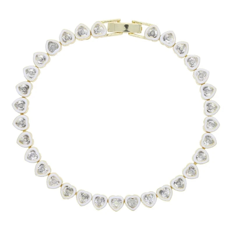 17cm / B407-gold Gradient Ramp Colorful Bezel Heart Tennis Bracelet 5A CZ Gold Plated Women Fashion Rainbow Jewelry