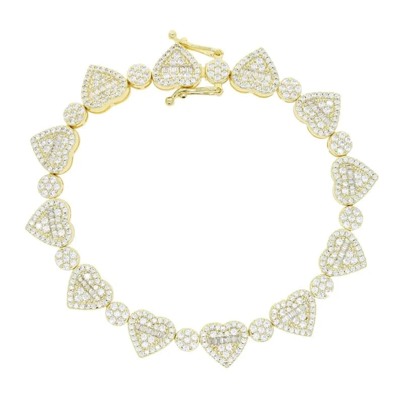 17cm / B408-Gold Bling Micro Pave 5A Cubic Zirconia CZ Cluster Round Heart Bracelet For Women Fashion Jewelry