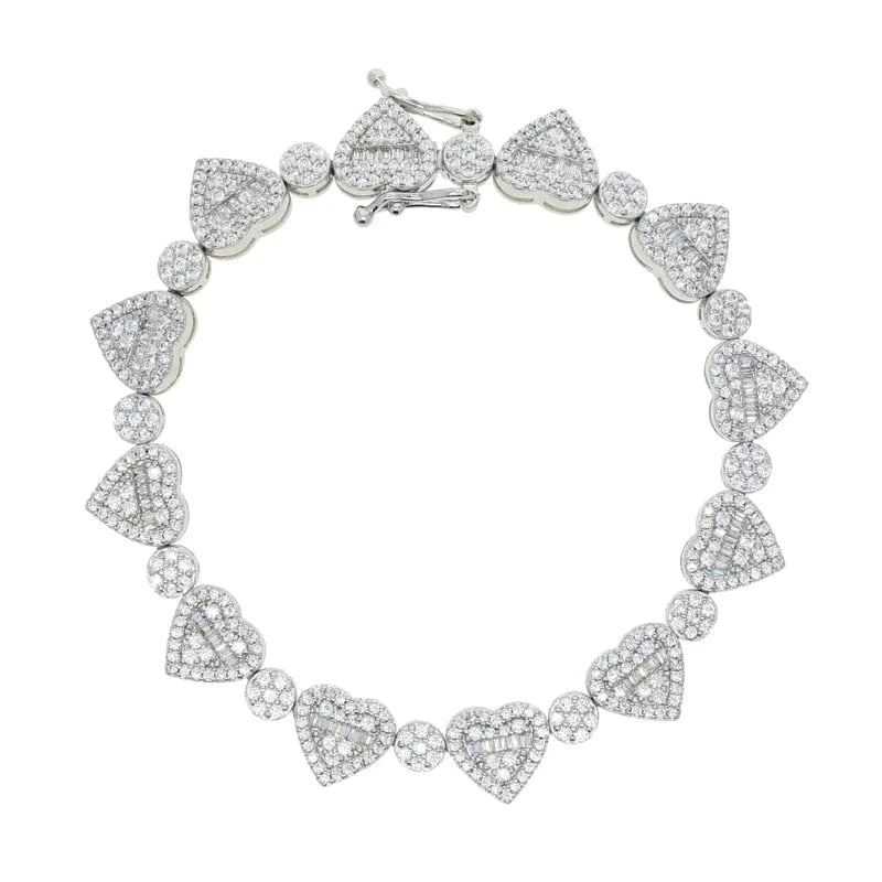 17cm / B408-Silver Bling Micro Pave 5A Cubic Zirconia CZ Cluster Round Heart Bracelet For Women Fashion Jewelry