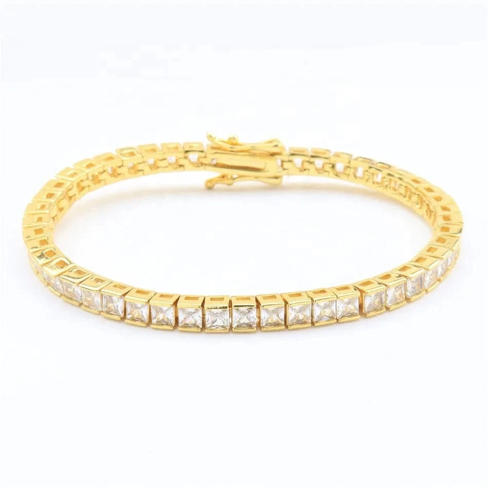 17cm / Clear Women Luxury 5A Cubic CZ Zircon Dubai Gold Plated Diamond Jewelry Tennis Bracelet Bangles FineJewelry Tennis Chain Bracelets
