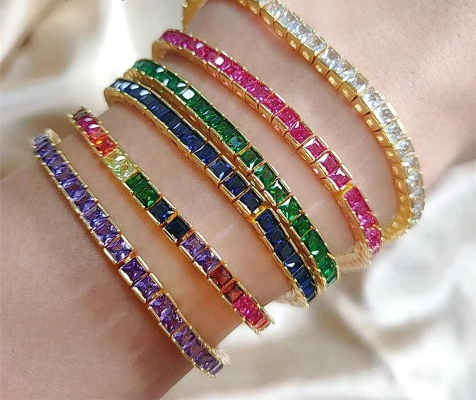 17cm / colorul CZ Women Luxury 5A Cubic CZ Zircon Dubai Gold Plated Diamond Jewelry Tennis Bracelet Bangles FineJewelry Tennis Chain Bracelets