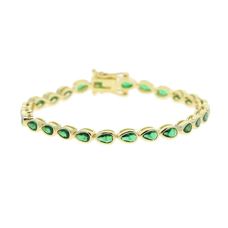 17cm / Y-G-tear drop-green 2024 New Fashion Silver Gold Plated Luxury Jewelry Bling Iced Out 5A CZ  Geometric Various Shaped Bezel Tennis Bracelet
