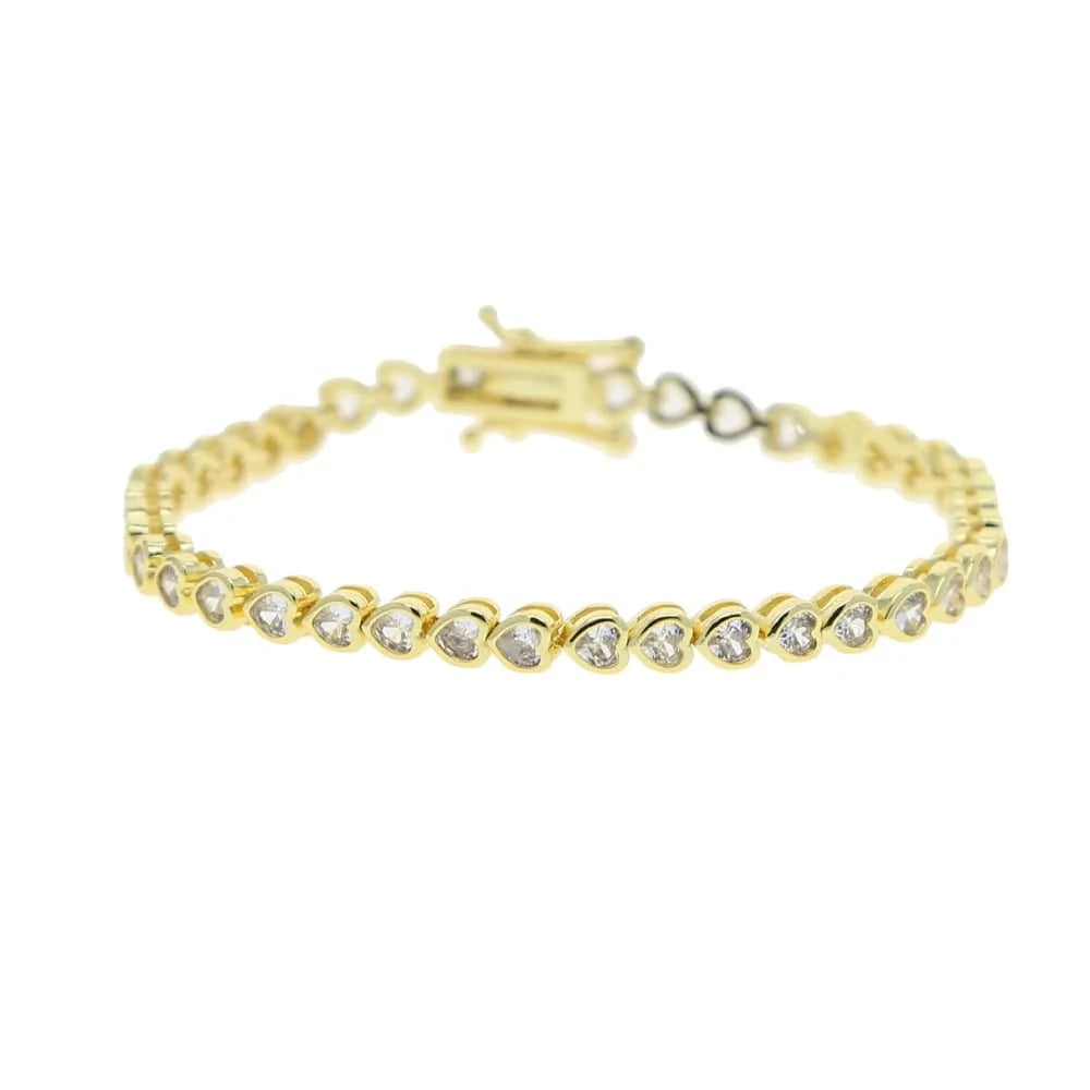 17cm / Y-Gold-heart 2024 New Fashion Silver Gold Plated Luxury Jewelry Bling Iced Out 5A CZ  Geometric Various Shaped Bezel Tennis Bracelet