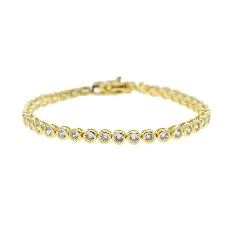 17cm / Y-Gold-round 2024 New Fashion Silver Gold Plated Luxury Jewelry Bling Iced Out 5A CZ  Geometric Various Shaped Bezel Tennis Bracelet