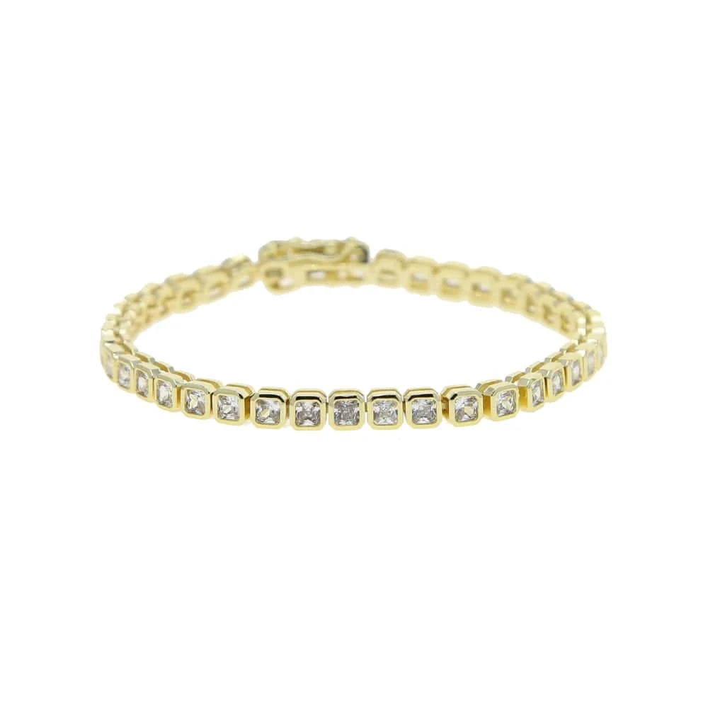 17cm / Y-Gold-square 2024 New Fashion Silver Gold Plated Luxury Jewelry Bling Iced Out 5A CZ  Geometric Various Shaped Bezel Tennis Bracelet