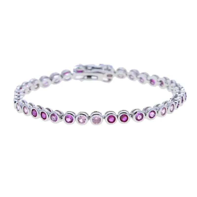 17cm / Y-P-Circle-pink 2024 New Fashion Silver Gold Plated Luxury Jewelry Bling Iced Out 5A CZ  Geometric Various Shaped Bezel Tennis Bracelet
