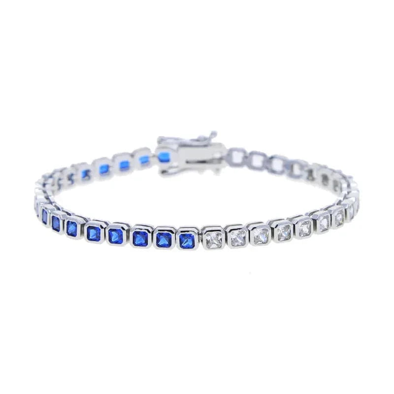 17cm / Y-P-Square-blue 2024 New Fashion Silver Gold Plated Luxury Jewelry Bling Iced Out 5A CZ  Geometric Various Shaped Bezel Tennis Bracelet