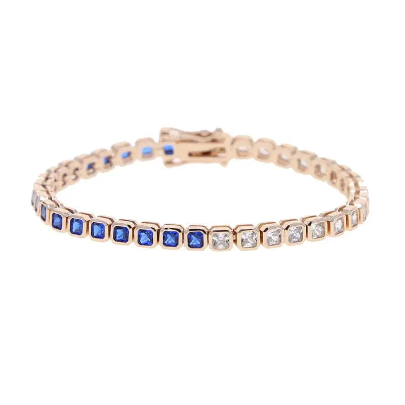 17cm / Y-R-Square-blue 2024 New Fashion Silver Gold Plated Luxury Jewelry Bling Iced Out 5A CZ  Geometric Various Shaped Bezel Tennis Bracelet