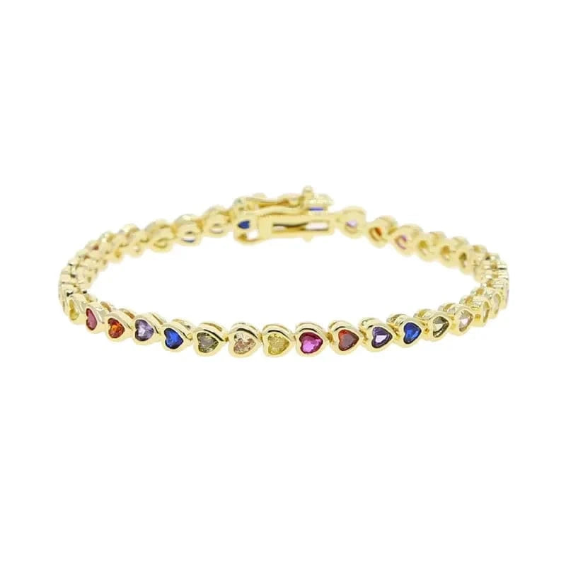 17cm / YB01-G-Rainbow 2024 New Fashion Silver Gold Plated Luxury Jewelry Bling Iced Out 5A CZ  Geometric Various Shaped Bezel Tennis Bracelet